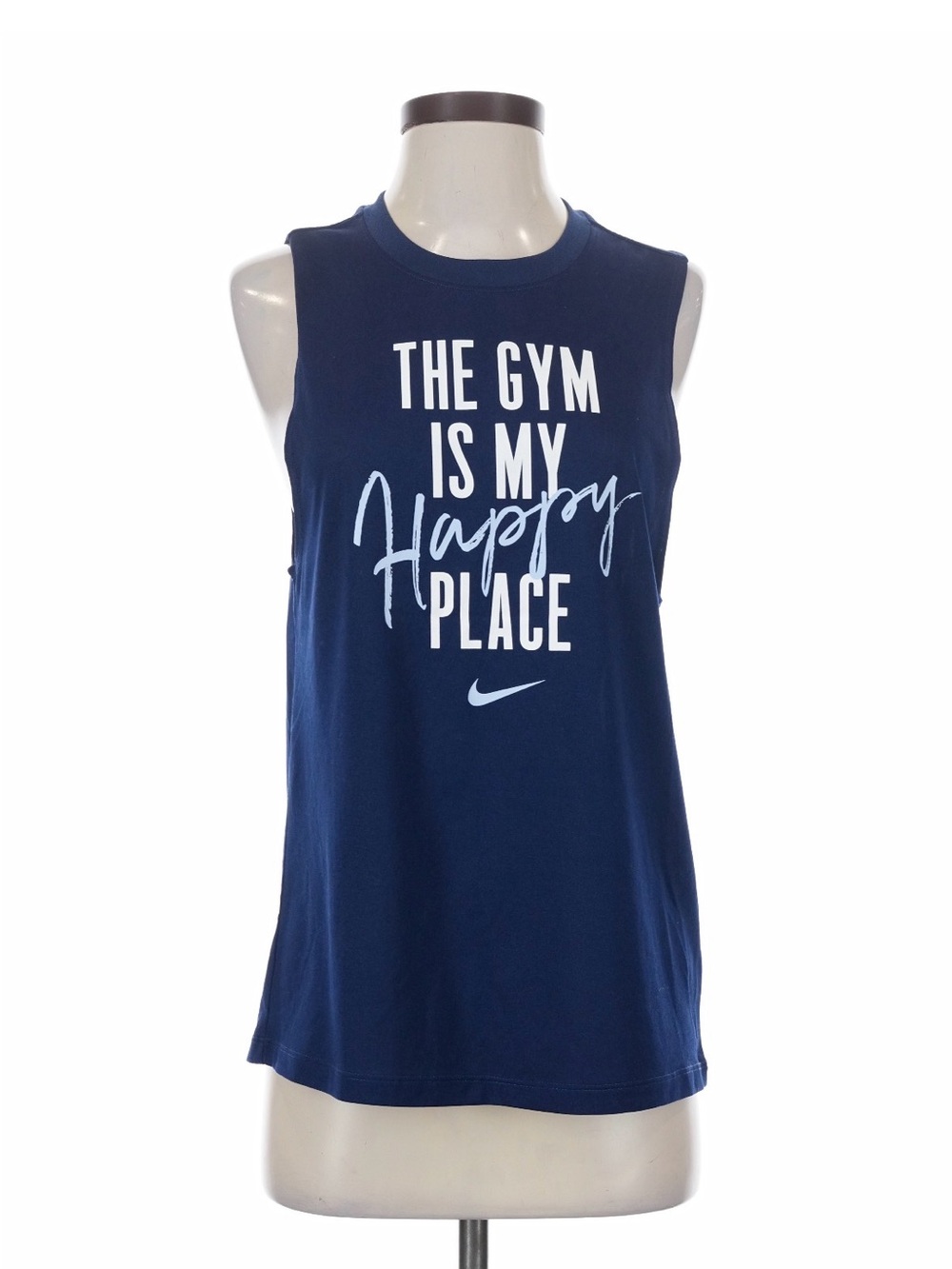 Nike Navy Sleeveless Tank with White 'The Gym Is My Happy Place' Graphic